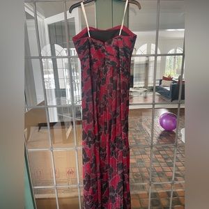 Halston Heritage strapless floral print pleated gown maxi dress